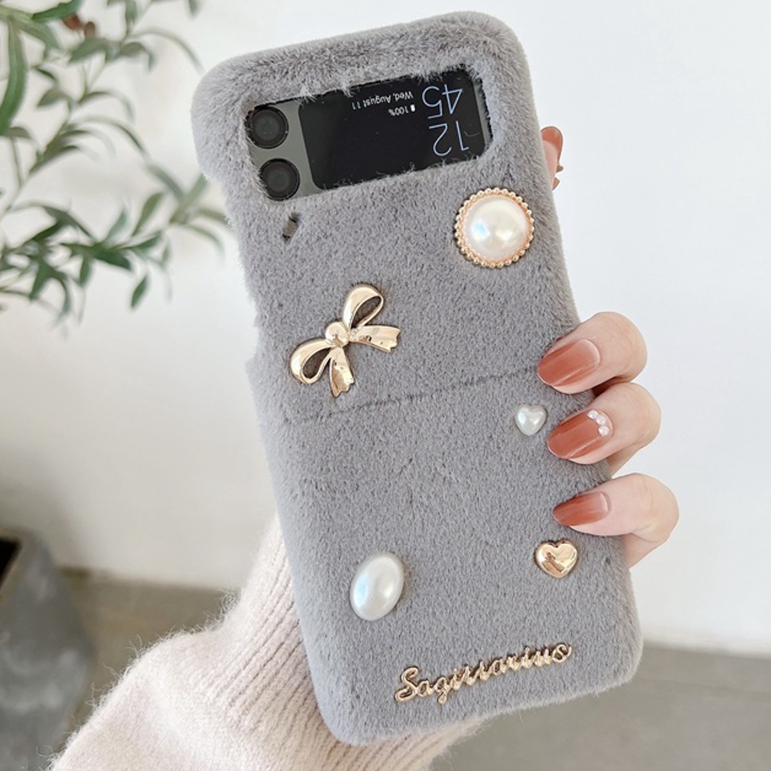 Luxury Blush Velvet Bow & Pearl Case