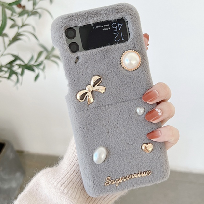 Luxury Blush Velvet Bow & Pearl Case