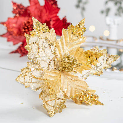 Winter 21cm Golden Artificial Sequin Pendant Christmas Flower