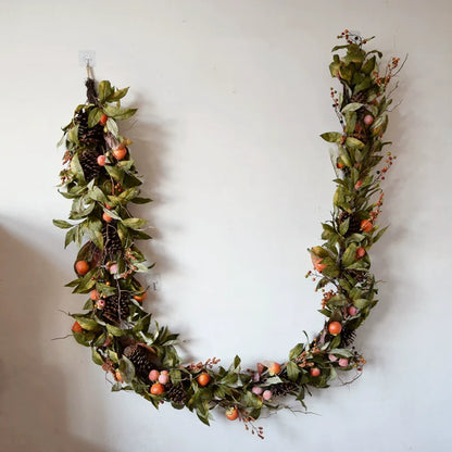 0709BA Artificial Maple Leaf Pumpkin Rattan Decorations Halloween Garland Wall Hanging Thanksgiving Ornaments Lintel Fake Leaves Door Decoration