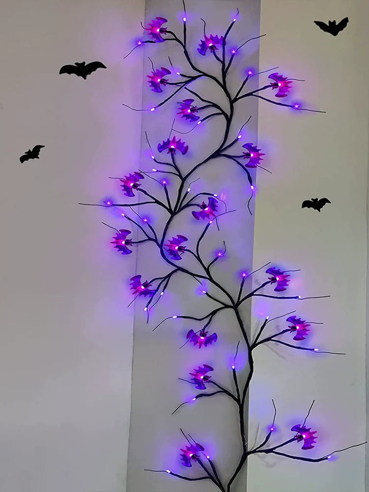 0709BA Halloween Decoration Rattan Light Led Pumpkin Lamp Artificial Branch Light Spider Bat Ghost Festival Vine Atmosphere Layout