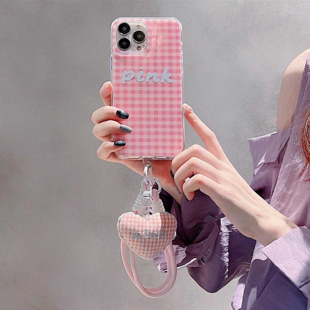Gingham Glam Phone Case with Heart Charm