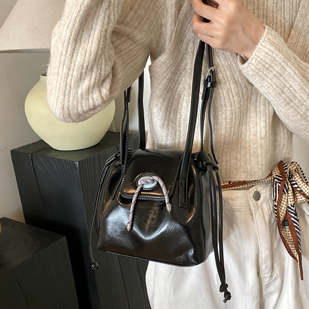 Elegant Glossy Leather Drawstring Bag