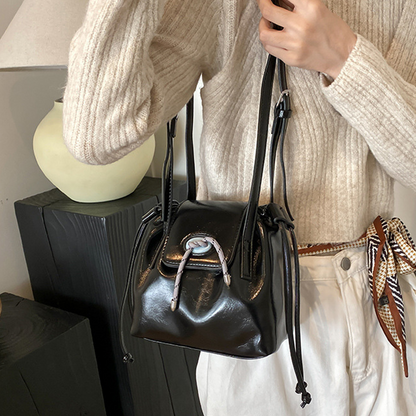 Elegant Glossy Leather Drawstring Bag