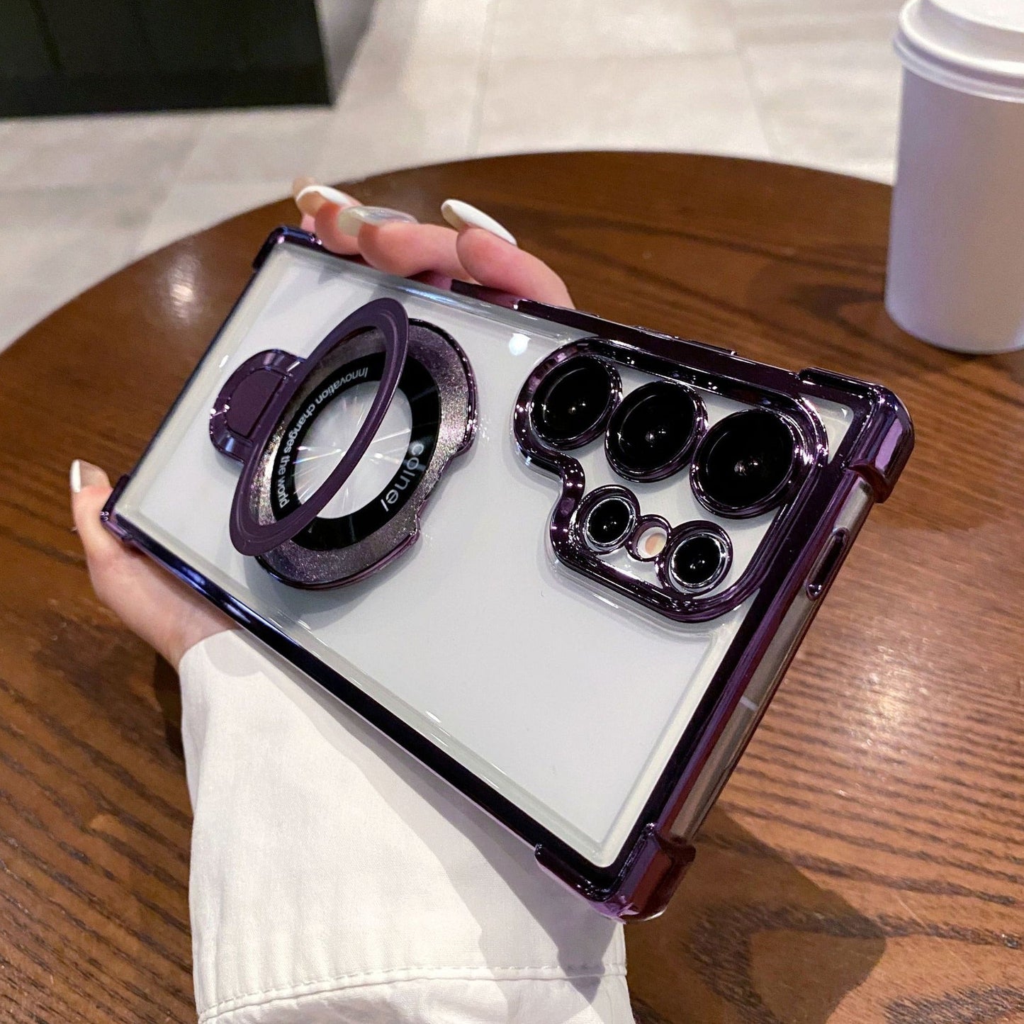 Stylish Electroplated Metal Ring Stand Case - Samsung