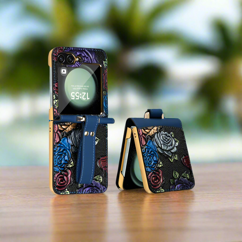 Flower Embossed Wristband Case - Samsung