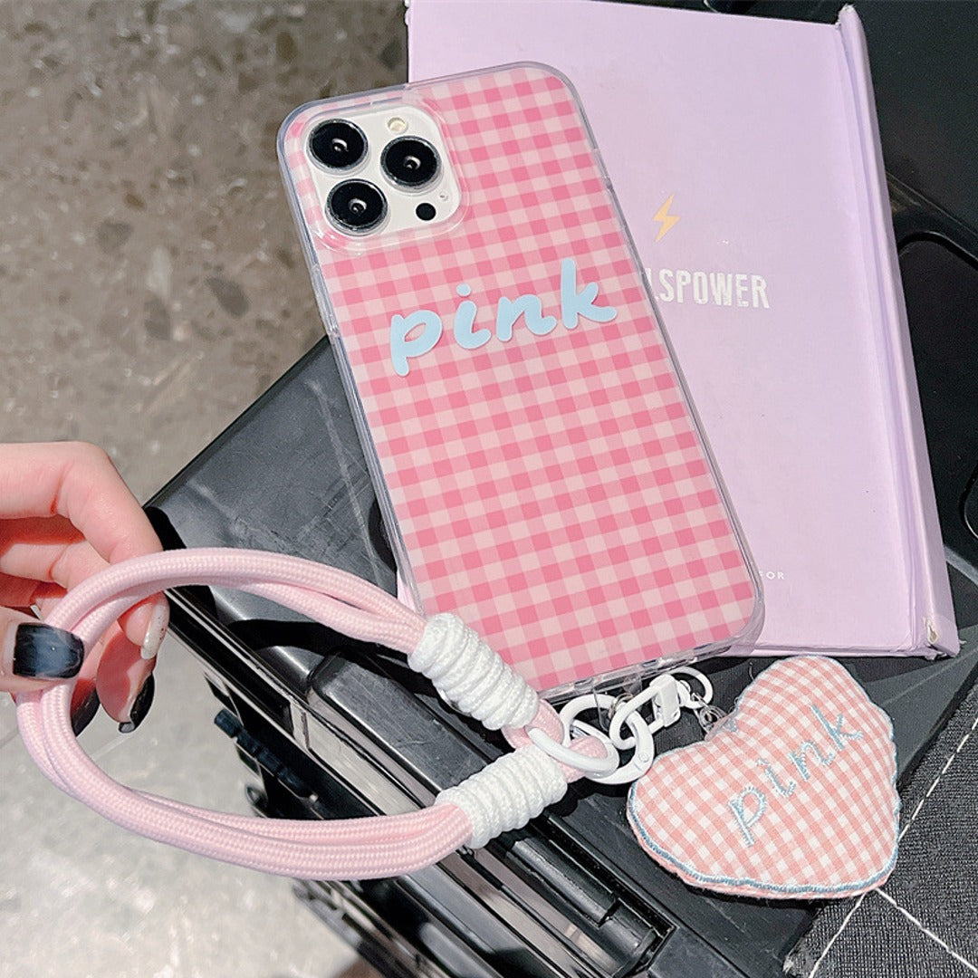 Gingham Glam Phone Case with Heart Charm