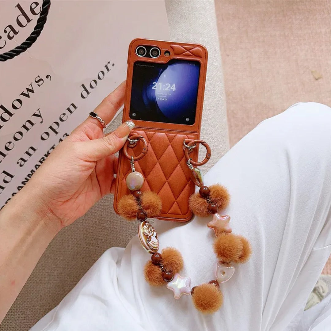 Cozy Chic Quilted Case with Playful Pom Charm - Samsung