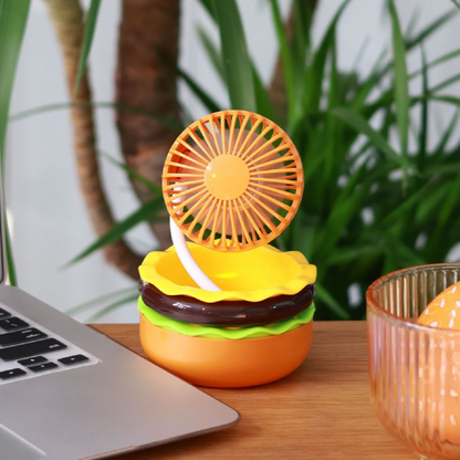 Cartoon Burger Desktop Mini Fan With Mirror