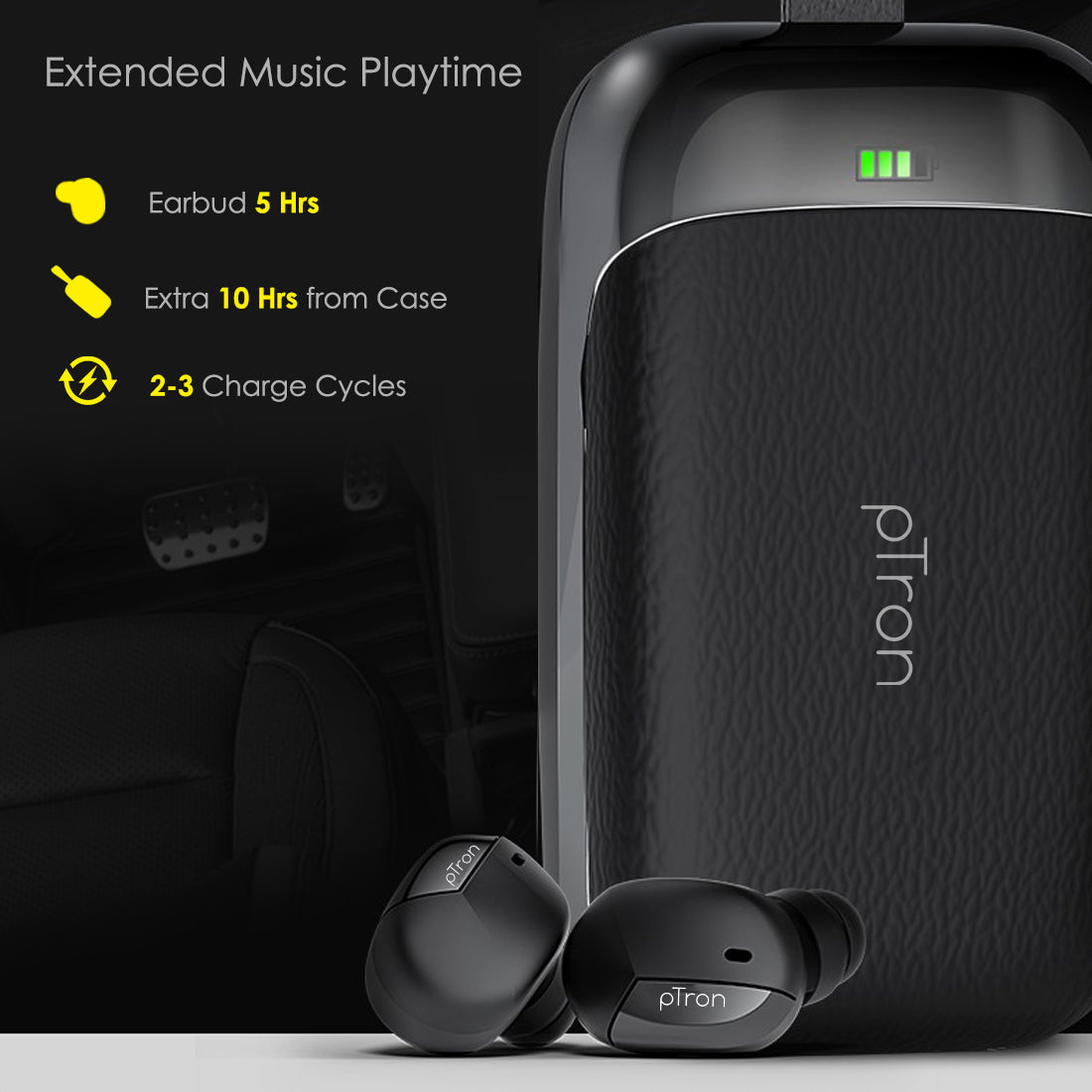 pTron Bassbuds Urban True Wireless Stereo Earphones with Deep Bass & Touch Control (Black)