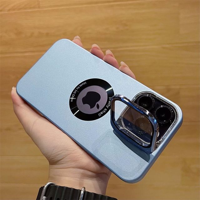 iPhone 14 Series Luxury Camera Protector Stand Case With Logo Cut