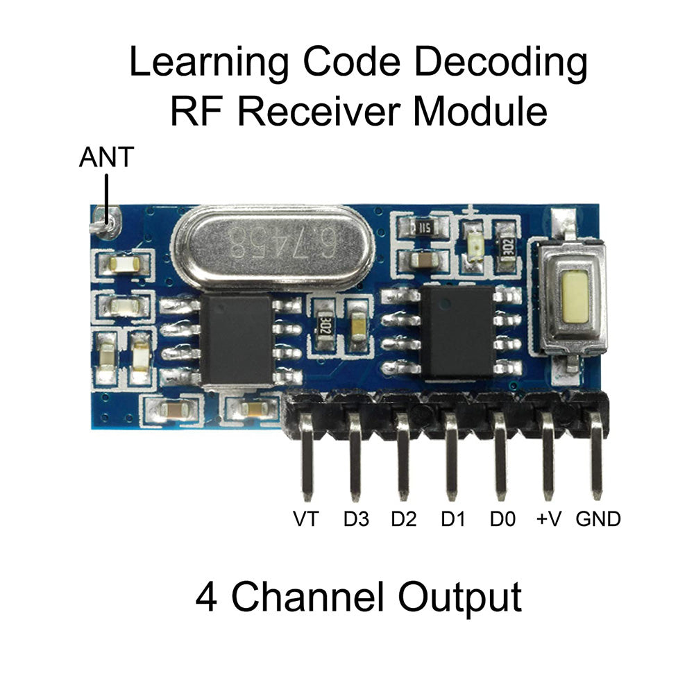 QIACHIP Wireless 433Mhz RF Module Receiver Remote Control Built-in Learning Code 1527 Decoding 4 channel output