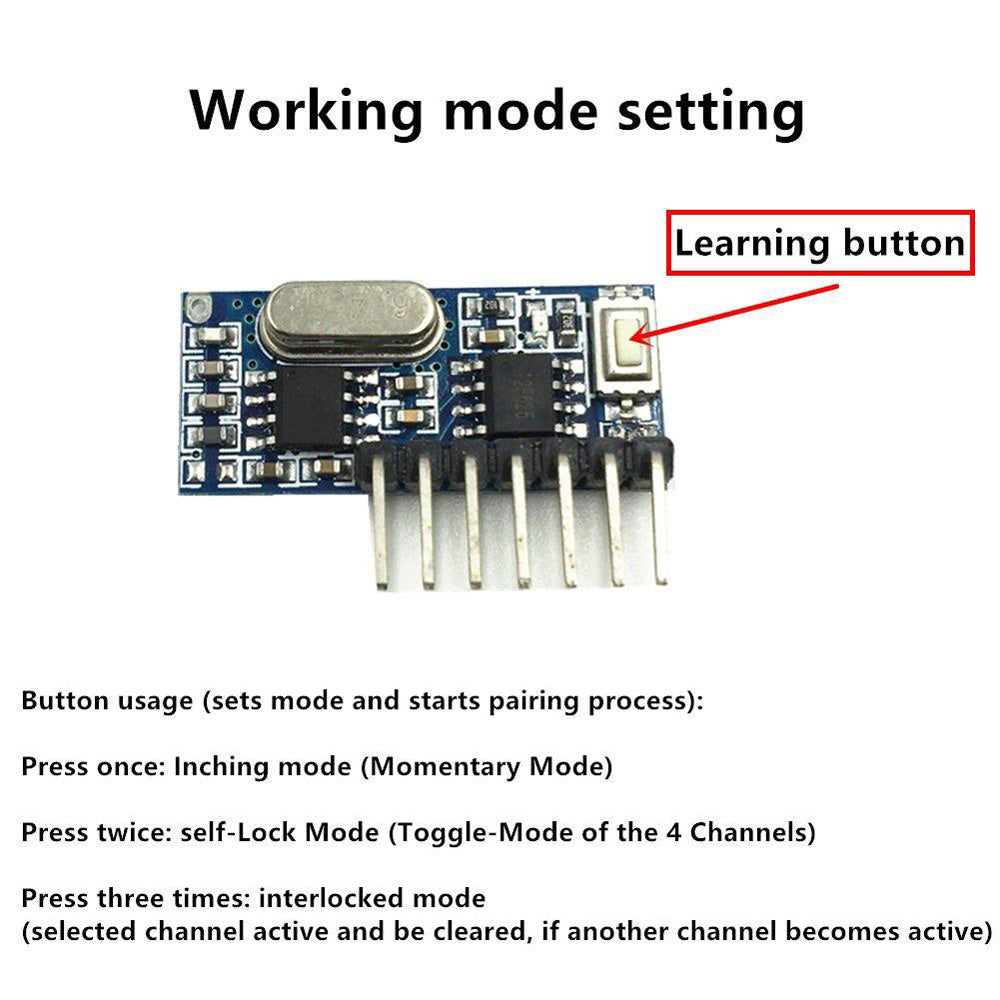 QIACHIP Wireless 433Mhz RF Module Receiver Remote Control Built-in Learning Code 1527 Decoding 4 channel output