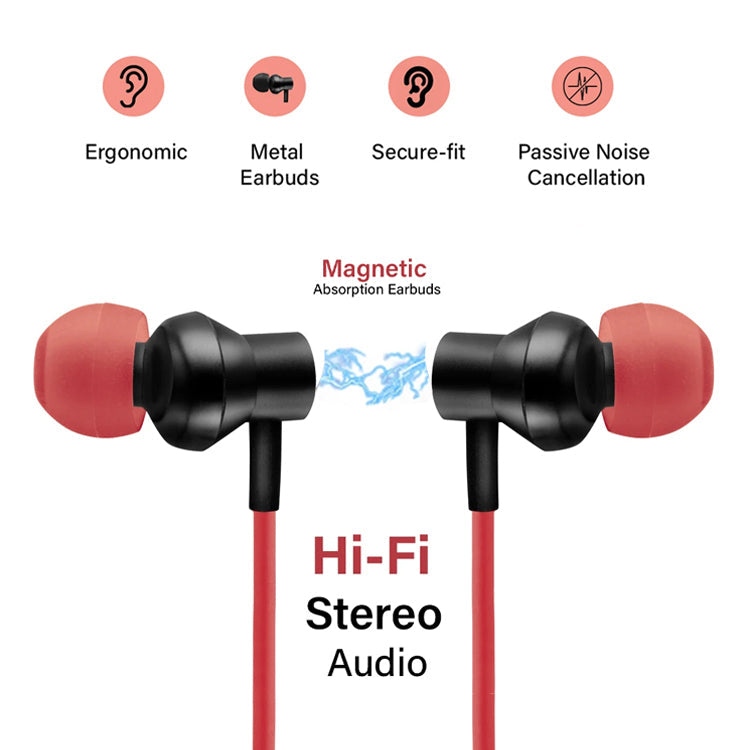 pTron InTunes Beats In-Ear Magnetic Stereo Wireless Neckband with Mic - (Black/Red)