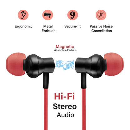 pTron InTunes Beats In-Ear Magnetic Stereo Wireless Neckband with Mic - (Black/Red)