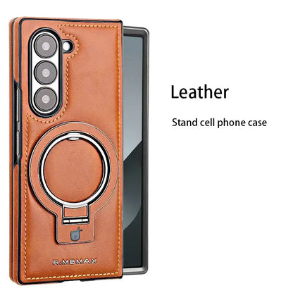 Galaxy Z Fold Series Luxury Ring Holder Leather Case