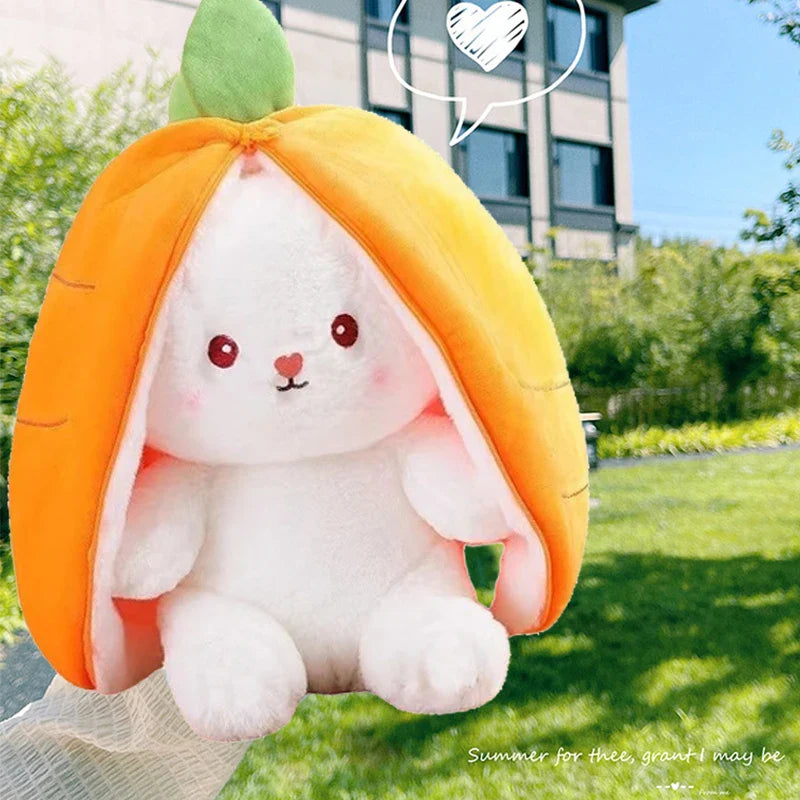 2407TA 25cm Cosplay Strawberry Carrot Rabbit Plush Toy Stuffed Creative Bag into Fruit Transform Baby Cuddly Bunny Plushie Doll For Kid