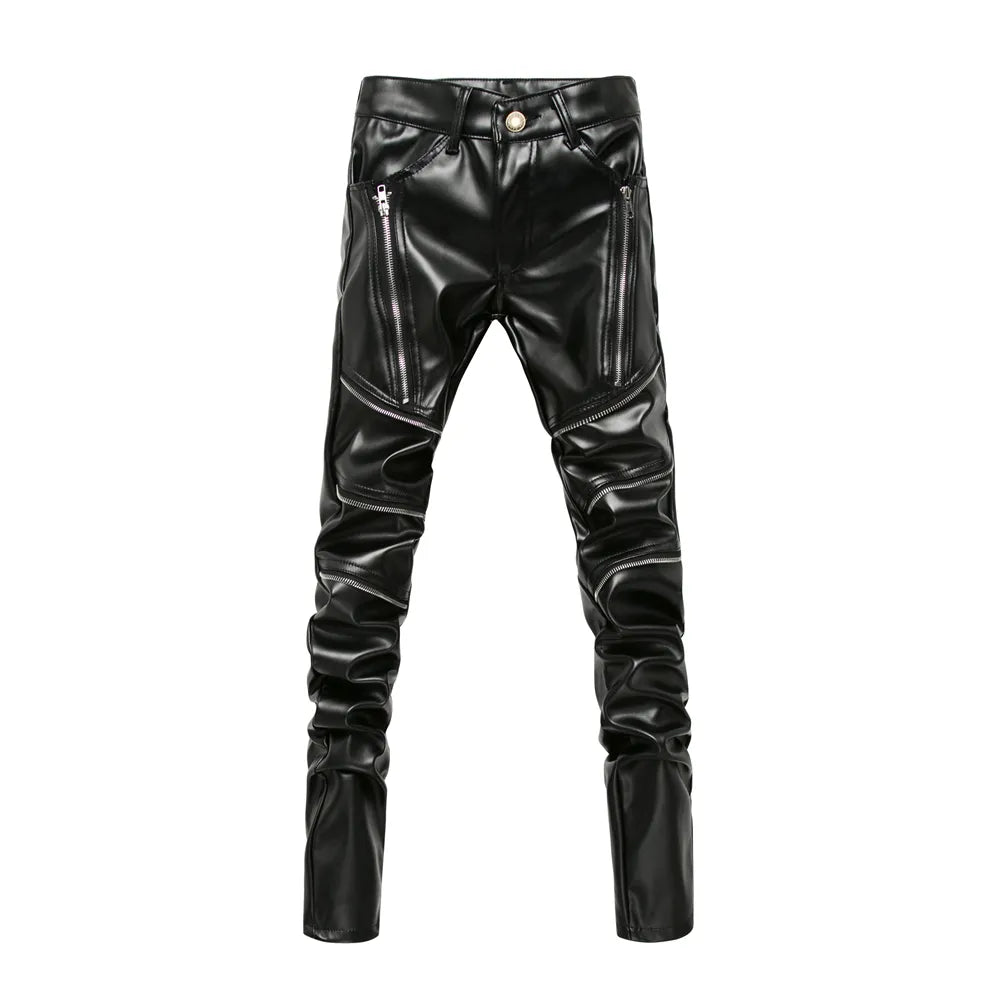 New Arrived Personality Male Leather Pants Male Slim