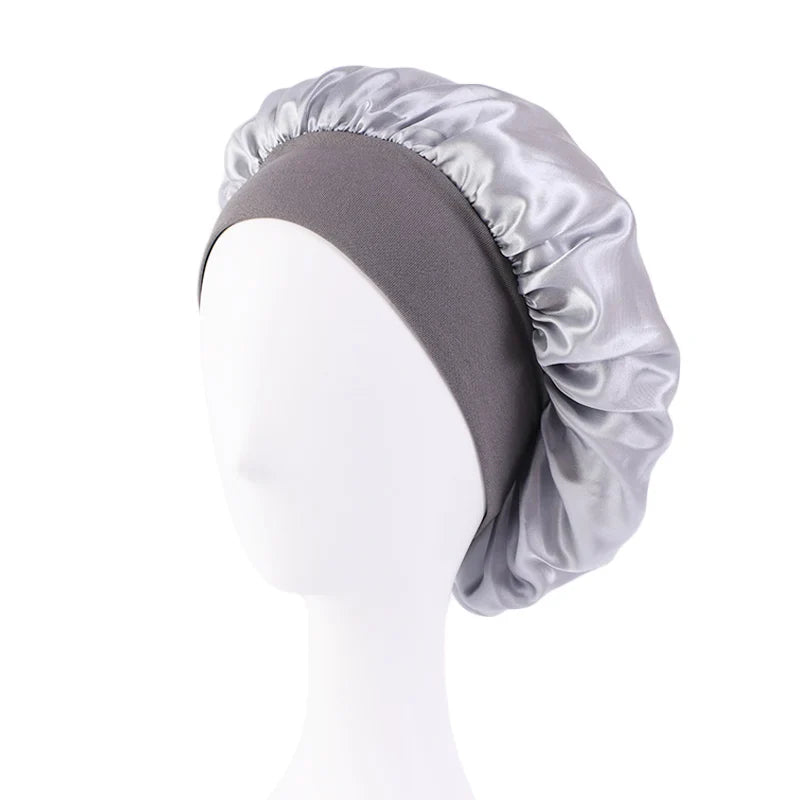 New Women's Satin Solid Wide-brimmed Sleeping Hat