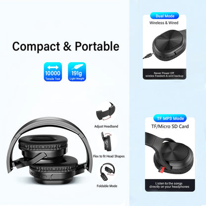 pTron Soundster Pro Over-Ear Bluetooth Headphones with High Bass  for All Smartphones - Black