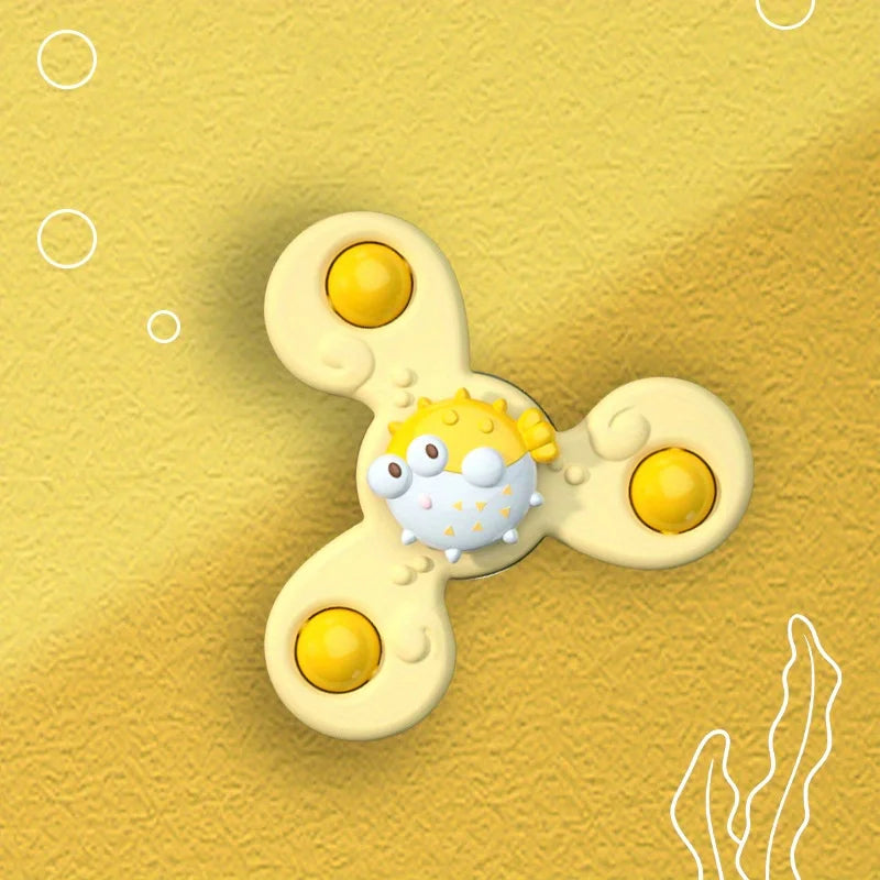 2407TA 1PC Baby Cartoon Sea Animal Spinners Toy ABS Suction Cup Spinning Top Gyro Stress Reliever Kids Bath Toys