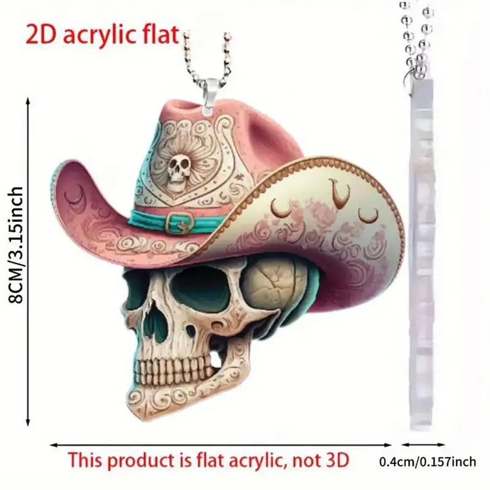 0709BA Acrylic Horrible Skeleton Figurine Skull Ornaments For Desk Halloween Car Rearview Mirror Decor Display Auto Pendant Accessory