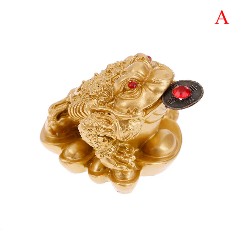 0907BA Feng Shui Toad Money LUCKY Fortune Wealth Chinese Golden Frog Toad Coin Home Office Decoration Lucky Gifts Tabletop Ornaments