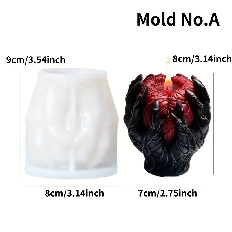 0709BA 3D Halloween Holding Heart Scented Candle Silicone Mold Different Styles Holding Heart Shape Candle Mold Halloween Holiday Decor