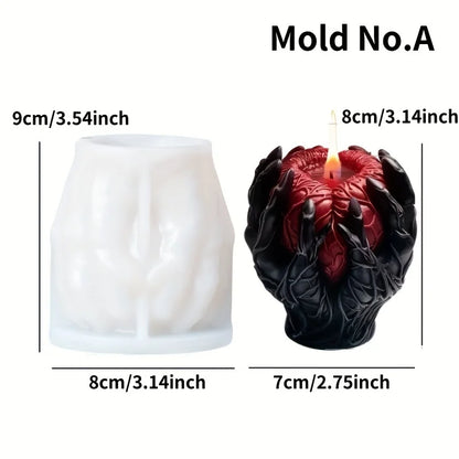 0709BA 3D Halloween Holding Heart Scented Candle Silicone Mold Different Styles Holding Heart Shape Candle Mold Halloween Holiday Decor