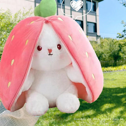 2407TA 25cm Cosplay Strawberry Carrot Rabbit Plush Toy Stuffed Creative Bag into Fruit Transform Baby Cuddly Bunny Plushie Doll For Kid