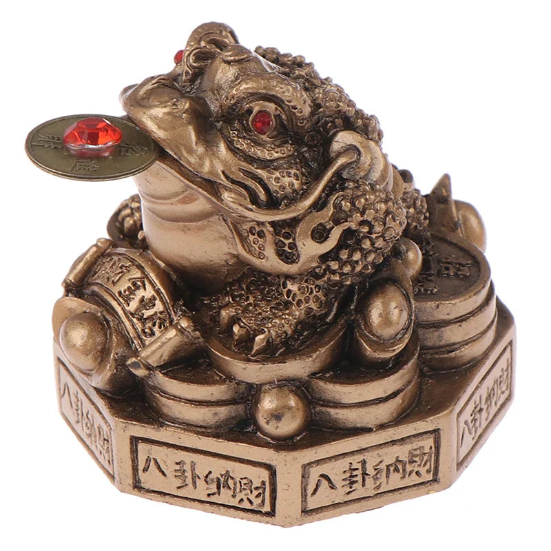 0907BA Feng Shui Toad Money LUCKY Fortune Wealth Chinese Golden Frog Toad Coin Home Office Decoration Lucky Gifts Tabletop Ornaments
