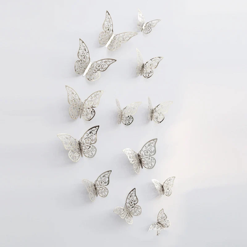 0407GG 12Pcs Fashion 3D Hollow Butterfly Creative Wall Sticker For DIY Wall Stickers Modern Wall Art Home Decorations DIY Gift