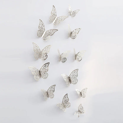 0407GG 12Pcs Fashion 3D Hollow Butterfly Creative Wall Sticker For DIY Wall Stickers Modern Wall Art Home Decorations DIY Gift