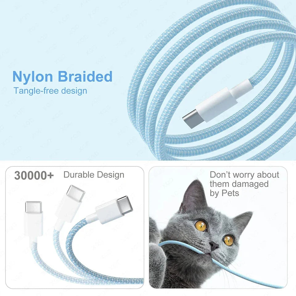 66W Fast Charger 6A USB C to Type C Cable For Apple