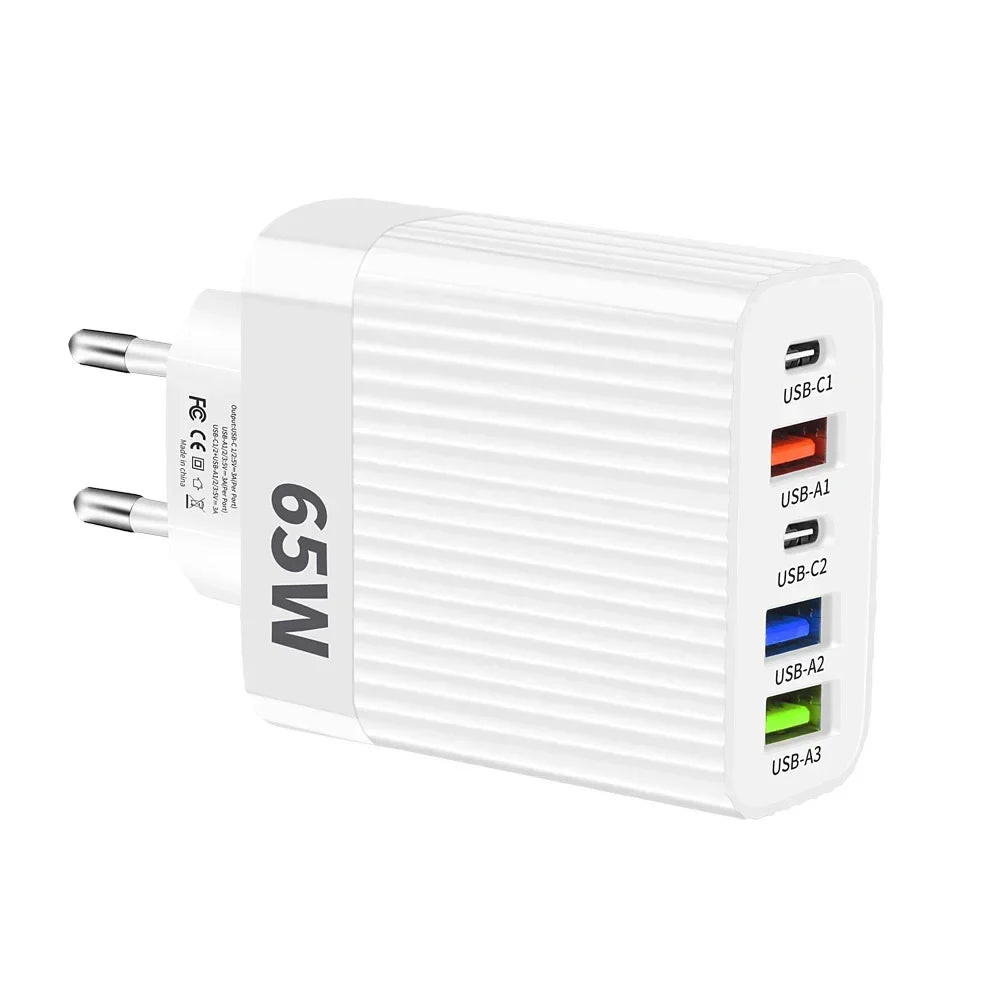 USB Type C Charger Multi Ports 65W Fast Charging Adapter