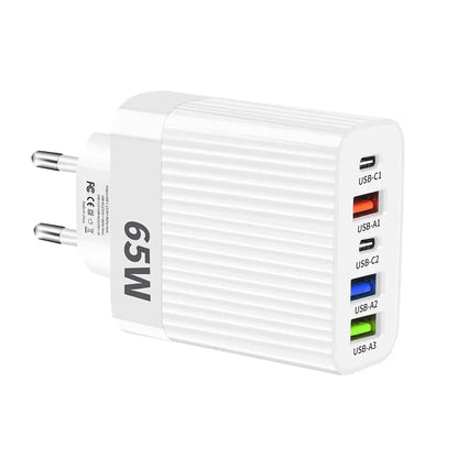 USB Type C Charger Multi Ports 65W Fast Charging Adapter