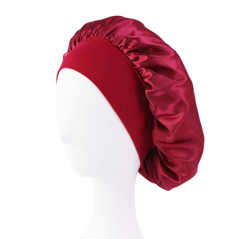 New Women's Satin Solid Wide-brimmed Sleeping Hat
