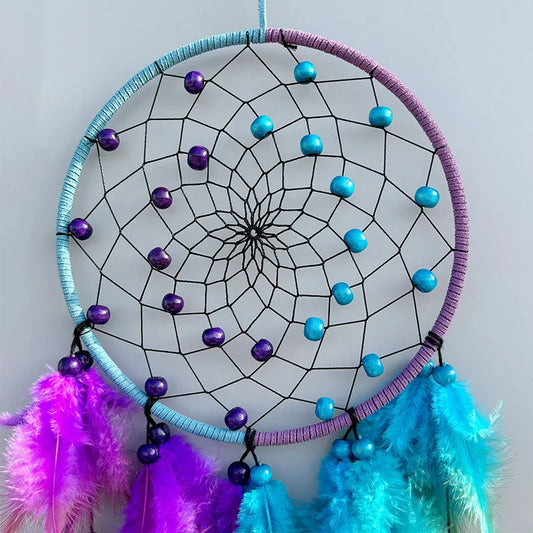 0407BA Dream Catcher Handmade Two-color Feather Wind Chimes Living Room Bedroom Decoration Pendant Festival Party Gifts Home Accessory