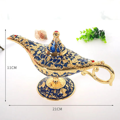 Large size Colorful Metal Genie Magic Lamp Retro Wishing Oil Lamp Pot Incense Burner Home Decor Collection Souvenir home decore