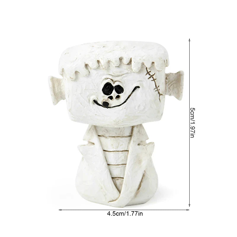 0709BA Halloween Resin Miniature Figurines Pumpkin Skeleton Mummy Skull Ornaments Horror Halloween Decorations Home Desk Accessories