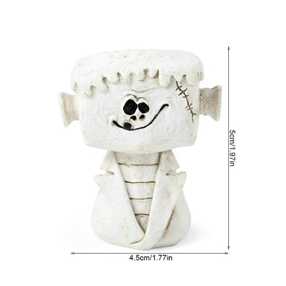 0709BA Halloween Resin Miniature Figurines Pumpkin Skeleton Mummy Skull Ornaments Horror Halloween Decorations Home Desk Accessories