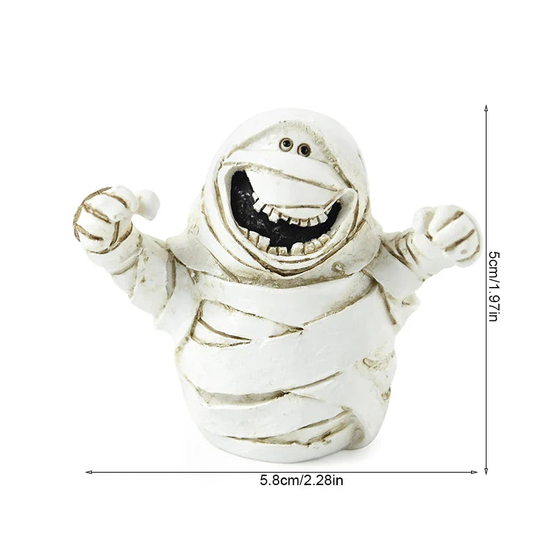 0709BA Halloween Resin Miniature Figurines Pumpkin Skeleton Mummy Skull Ornaments Horror Halloween Decorations Home Desk Accessories