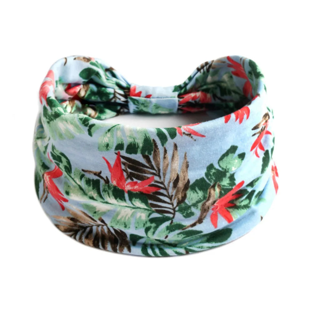 Wide Bandana headbands for Women Boho Bandeau Headbands Knot Hair Scarf Bands Stretch Floral Printed Non Slip Headbands Elastic