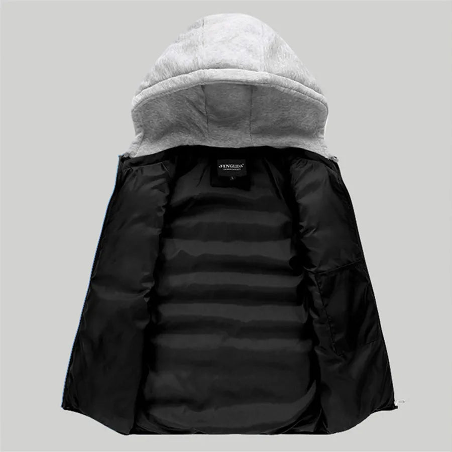 Men's Padded Vest Autumn Winter Hooded Jackets Outerwear