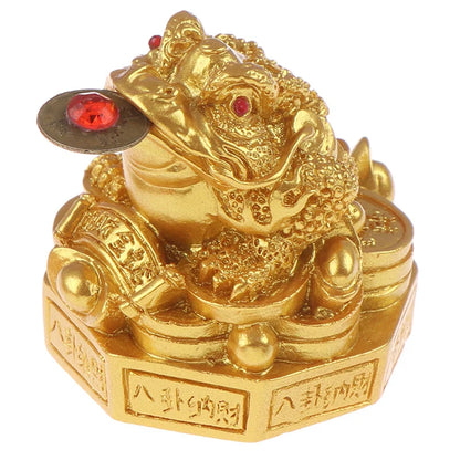 0907BA Feng Shui Toad Money LUCKY Fortune Wealth Chinese Golden Frog Toad Coin Home Office Decoration Lucky Gifts Tabletop Ornaments