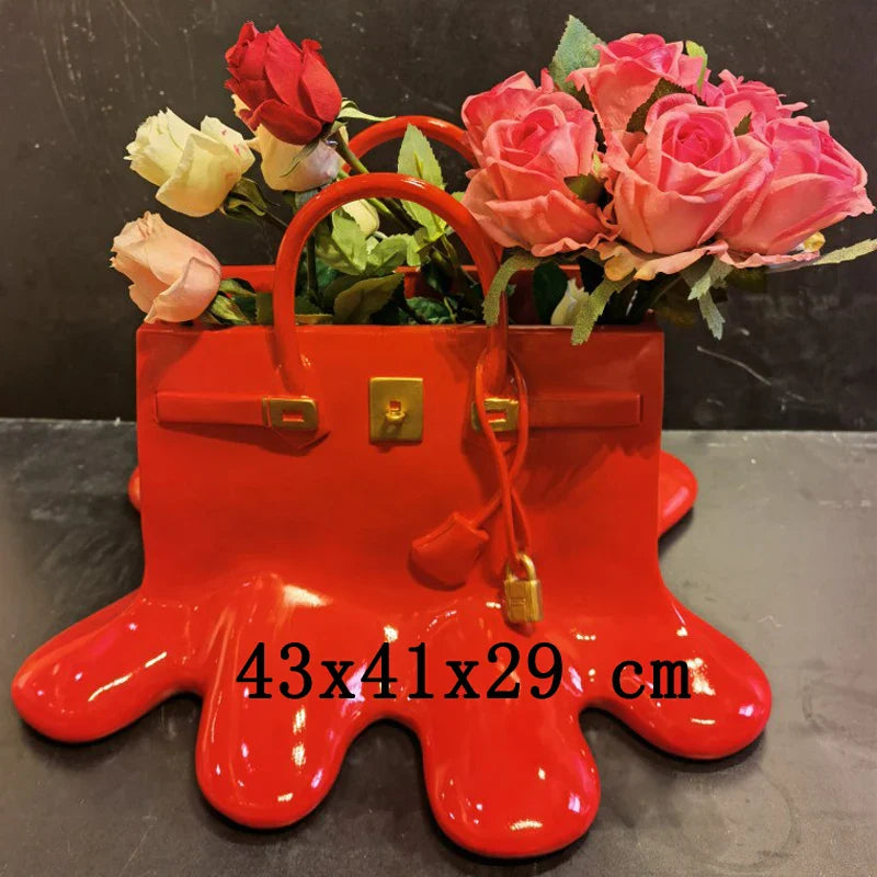 0907BA high quality silver Resin Flowers Vase Bag Home Decor aesthetic room decor Wedding desk Ornament Living Room Big Bag Vase Luxury