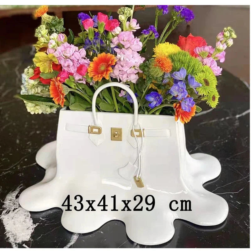 0907BA high quality silver Resin Flowers Vase Bag Home Decor aesthetic room decor Wedding desk Ornament Living Room Big Bag Vase Luxury