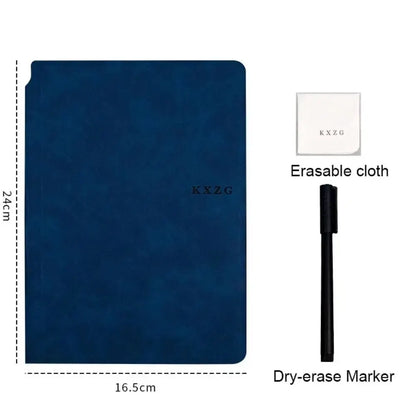 0907GG 1 Pcs Reusable Whiteboard Notebook Set With Whiteboard Pen Erasing Cloth Leather Memo Pad Weekly Planner Portable Stylish Office
