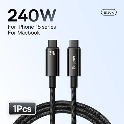 240W USB C Cable for iPhone 15 PD3.1 Supercharge for Macbook PC Realme