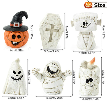 0709BA Halloween Resin Miniature Figurines Pumpkin Skeleton Mummy Skull Ornaments Horror Halloween Decorations Home Desk Accessories